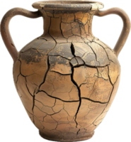 uralt geknackt Keramik Vase mit Griffe. png