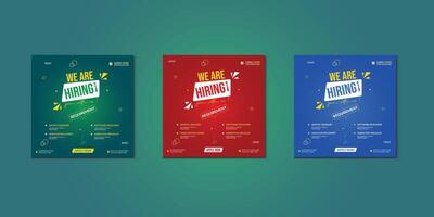 We are hiring job vacancy social media post banner design template with red color. We are hiring job vacancy square web banner design. Pro vector