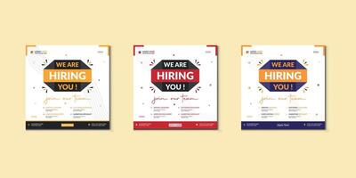 We are hiring job vacancy social media post banner design template with red color. We are hiring job vacancy square web banner design. Pro vector