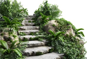 Stone Steps with Green Plants in Garden. png