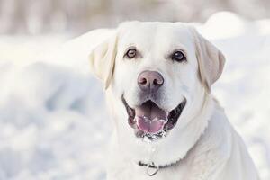 Labrador retriever dog in winter park. photo