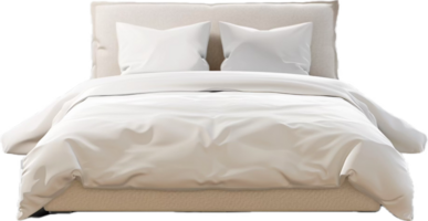 gemütlich Bett mit Weiß Bettwäsche und Kissen. png
