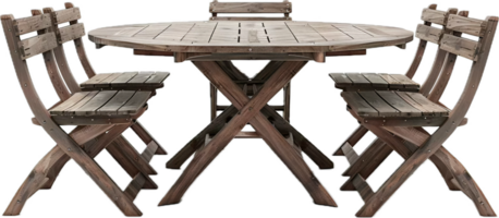 rustiek houten dining reeks met tafel en stoelen. png