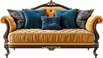 Vintage Velvet Sofa with Decorative Pillows. png