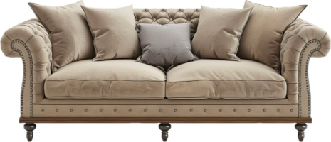 Vintage Velvet Sofa with Decorative Pillows. png