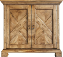 rustiek houten kabinet met gekruiste paneel deuren. png