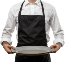 Waiter Holding Empty Plate in Black Apron. png