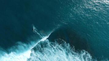 surfar e barril azul ondas. inchar ondas dentro oceano e surfistas em linha acima video