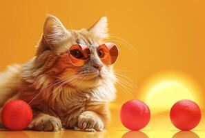 A cat wearing sunglasses and a red nose photo