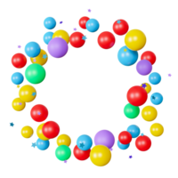 vibrant rond Cadre fabriqué de coloré des ballons avec étoiles, sur transparent Contexte. idéal pour des gamins anniversaire cartes, les enfants fête faire-part, et fête événements. copie espace dans le milieu. 3d. png