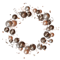 Brown, beige balloons with confetti, stars perfect for glamorous celebrations, New Years events, chic party backdrops. Circle with balloons, on transparent background. Copy space in the middle. 3D. png