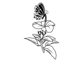 Flower Butterfly Line Art Illustration vector