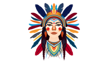 Indisch meisje, Indisch chef hoofd, Indisch stam ogen, rood indianen gezicht, inheems Amerikaans dag, gezicht verf van inheems Amerikanen, inheems mensen dag, vervelend Indisch hoofdtooi met veren, apache stam png