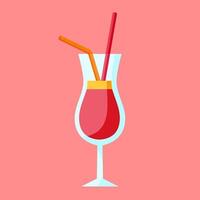 Cosmopolitan cocktail in glass decorated with two straws. Summer fresh drink. Alcoholic beverage vector