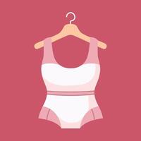 Swimming suit for women. Fashion elegant bathing suit on a hanger. One-piece swimsuit vector