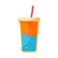 Two layers lemonade in plastic glass. Summertime beach fresh drink. Beverage vector