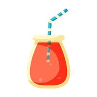 dibujos animados rojo cóctel en vaso con despojado paja. fresa limonada, soda. Hora de verano Fresco bebida vector