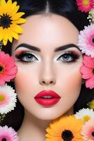 portrait of a girl with spring makeup with flowers photo