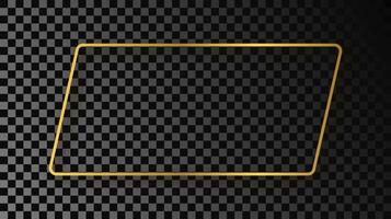 Gold glowing rounded rectangular shape frame with shadow vector
