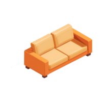 Isometric sofa 3d rendering isolated on transparent background png