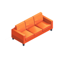 Isometric sofa 3d rendering isolated on transparent background png