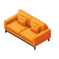 Isometric sofa 3d rendering isolated on transparent background png