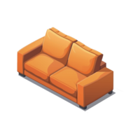 Isometric sofa 3d rendering isolated on transparent background png