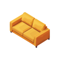 Isometric sofa 3d rendering isolated on transparent background png