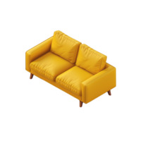 Isometric sofa 3d rendering isolated on transparent background png