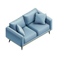 Isometric sofa 3d rendering isolated on transparent background png