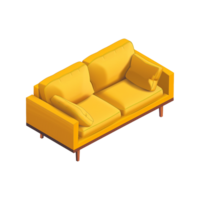 Isometric sofa 3d rendering isolated on transparent background png