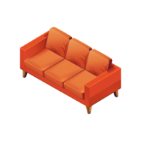 Isometric sofa 3d rendering isolated on transparent background png