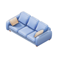 Isometric sofa 3d rendering isolated on transparent background png