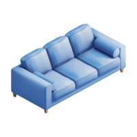 Isometric sofa 3d rendering isolated on transparent background png