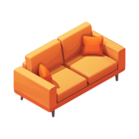 Isometric sofa 3d rendering isolated on transparent background png