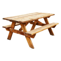 Wooden picnic table cut out on transparent png