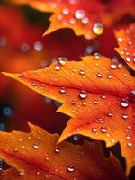 macro close up of a drop of water on a maple leaf in sunset light photo