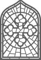 Kirche Glas Fenster. gotisch Bogen Rahmen mit mittelalterlich Symbol. Jahrgang die Architektur Element. befleckt Mosaik Dekoration mit Kreuz png