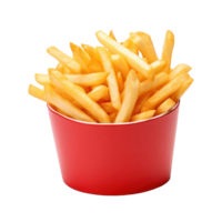 Crispy Golden French Fries in Red Box. Isolated on Background png