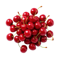 Pile of Red Cherries with Fresh Stems. Isolated on Background png