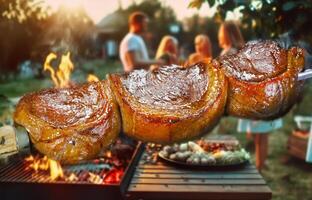 Steak rotisserie at the steakhouse, sliced picanha, Picanha photo