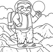 Sloth Hiking in the Mountain Coloring Page vector