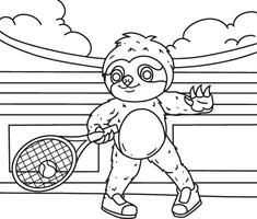 Sloth Playing Tennis Coloring Page Free vector