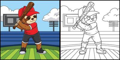 Sloth Playing Baseball Coloring Page Illustration vector
