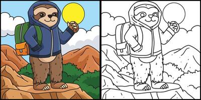 Sloth Hiking in the Mountain Coloring Page Illustration vector
