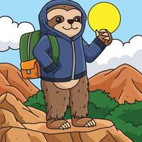 Sloth Hiking in the Mountain Coloring Page Illustration vector