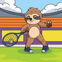 Sloth Playing Tennis Colored Cartoon Illustration vector