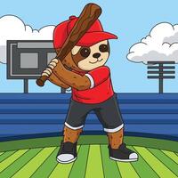 Sloth Playing Baseball Colored Cartoon Illustration vector
