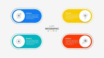 cuatro paso infografía elemento diseño modelo para presentación. proceso diagrama y presentaciones paso, flujo de trabajo disposición, bandera, fluir cuadro, informacion gráfico ilustración. vector