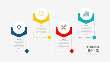 cuatro paso infografía elemento diseño modelo para presentación. proceso diagrama y presentaciones paso, flujo de trabajo disposición, bandera, fluir cuadro, informacion gráfico ilustración. vector